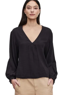 Velvet Naomi V-neck Top in Black