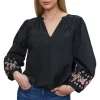 Velvet Paola Embroidered Top in Black