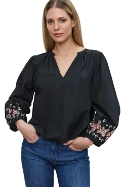Velvet Paola Embroidered Top in Black