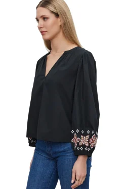 Velvet Paola Embroidered Top in Black