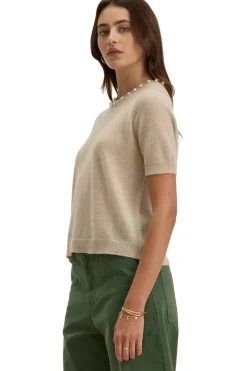 Velvet Yara Cashmere Crewneck Sweater in Wheat