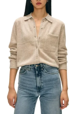 White & Warren Cashmere Embroidered Stitch Shirt