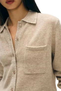 White & Warren Cashmere Embroidered Stitch Shirt