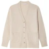 White & Warren Cashmere Luxe Pocket Cardigan in Natural Heather