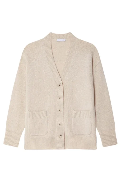 White & Warren Cashmere Luxe Pocket Cardigan in Natural Heather