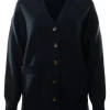 White & Warren Cashmere Pocket Cardigan in Deep Navy
