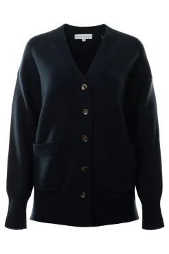 White & Warren Cashmere Pocket Cardigan in Deep Navy