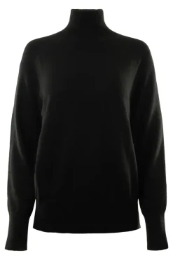 White & Warren Cashmere Rib Trim Standneck in Black