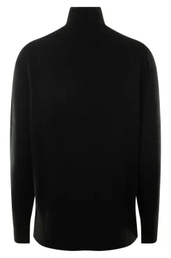 White & Warren Cashmere Rib Trim Standneck in Black