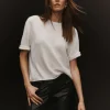 White & Warren Cashmere Roll Trim T-shirt in Soft White