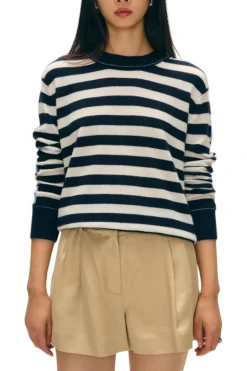 White & Warren Cashmere Striped Sweater in Blue Combo