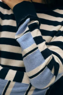 White & Warren Cashmere Striped Sweater in Blue Combo