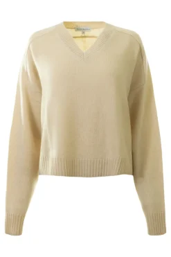 White & Warren Cashmere V-neck Sweater in Natural Heather