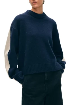 White & Warren Colorblock Sweater in Navy Combo