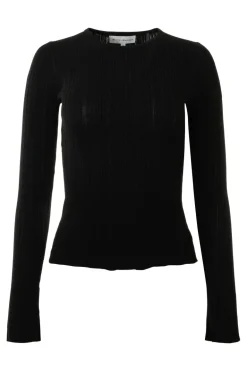 White & Warren Ribbed Wide Cuff Top in Black
