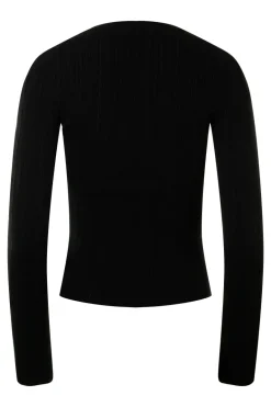 White & Warren Ribbed Wide Cuff Top in Black