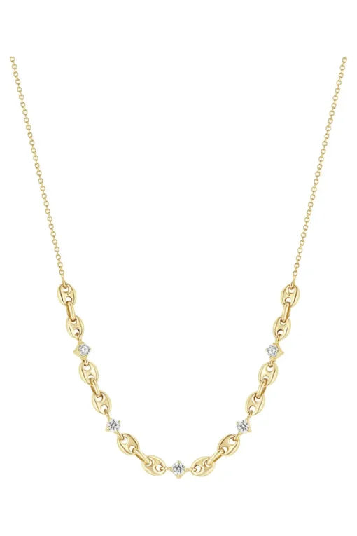 Zoe Chicco 5 Prong Diamond Small Puffed Mariner Station Necklace in 14k Yellow Gold