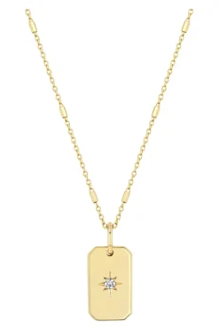 Zoe Chicco Diamond Small Square Edge Dog Tag Necklace in Yellow Gold