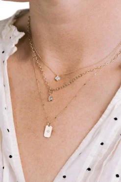 Zoe Chicco Diamond Small Square Edge Dog Tag Necklace in Yellow Gold
