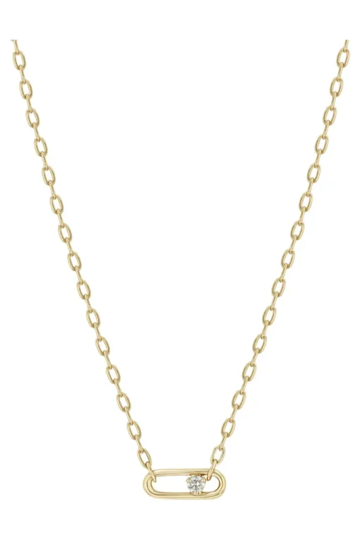 Zoe Chicco 14k Nested Diamond Large Paperclip Link Square Oval Chain Necklace in Yellow Gold