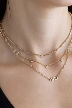 Zoe Chicco 14k Nested Diamond Large Paperclip Link Square Oval Chain Necklace in Yellow Gold