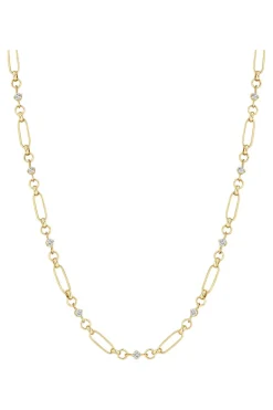 Zoe Chicco Linked Prong Diamond & Medium Paperclip Rolo Chain Necklace in 14k Yellow Gold
