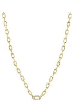 Zoe Chicco Medium Square Oval Chain With Pavé Diamond Link Necklace in 14k Yellow Gold